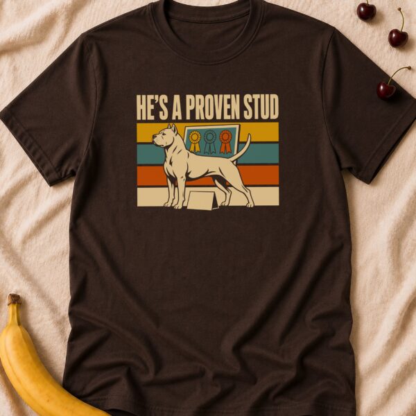 Proven Stud Dog t-shirt with retro pitbull graphic