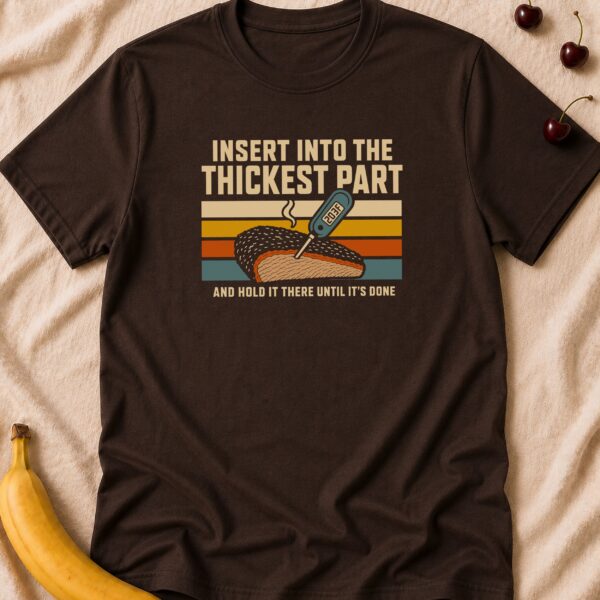 Meat Thermometer t-shirt with retro chef and thermometer graphic