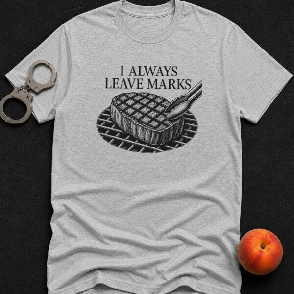 Griller Leaves Marks t-shirt with grill marks and steak graphic
